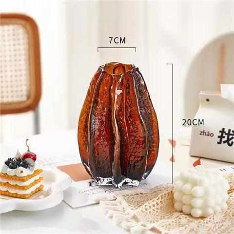 客厅轻器制冰花欧式餐桌红花瓶川高档网玻璃摆件插花人工奢吹