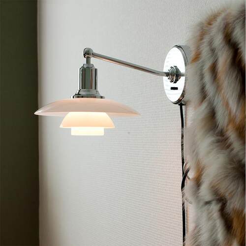 丹麦经典北欧艺术 PH 2/1 Wall Light室内奶白玻璃多层铬色小壁灯