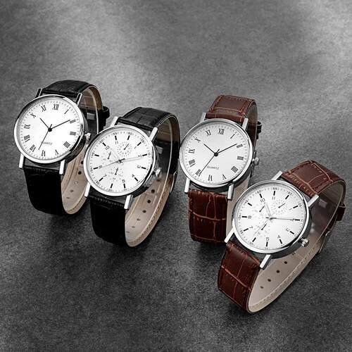 Men Watches Leather Strap Quartz Wristwatch Men Male Student