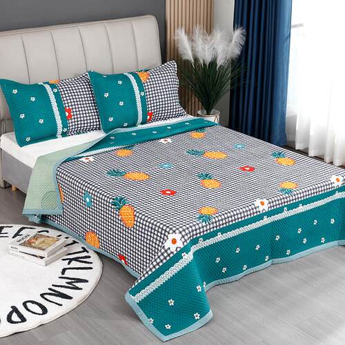 雪花棉床盖四季通用华夫格夹棉防滑床单多功能双面大炕盖被单