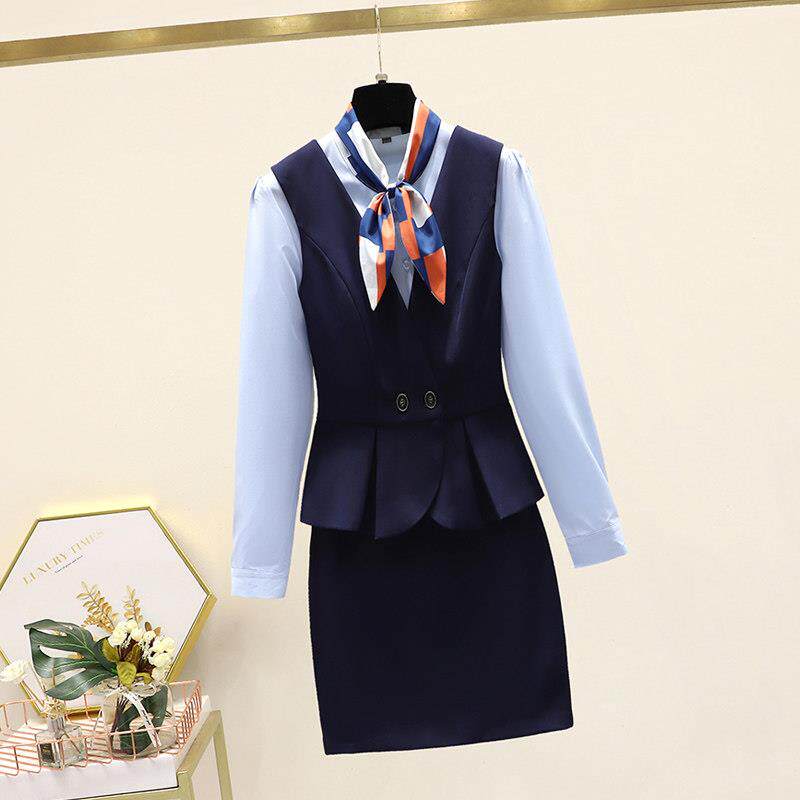 马甲职业套装空姐制服美容院酒店前台三件套时尚气质工作服套裙