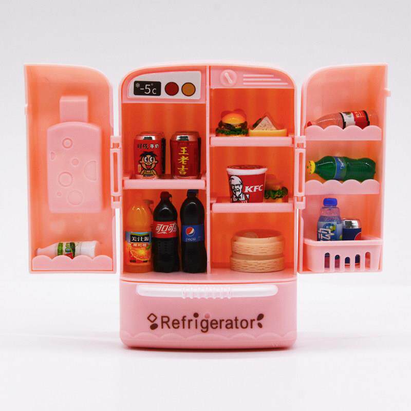 双开门迷你小冰箱微缩食玩仿真厨房套装过家家摆件娃娃屋模型玩具