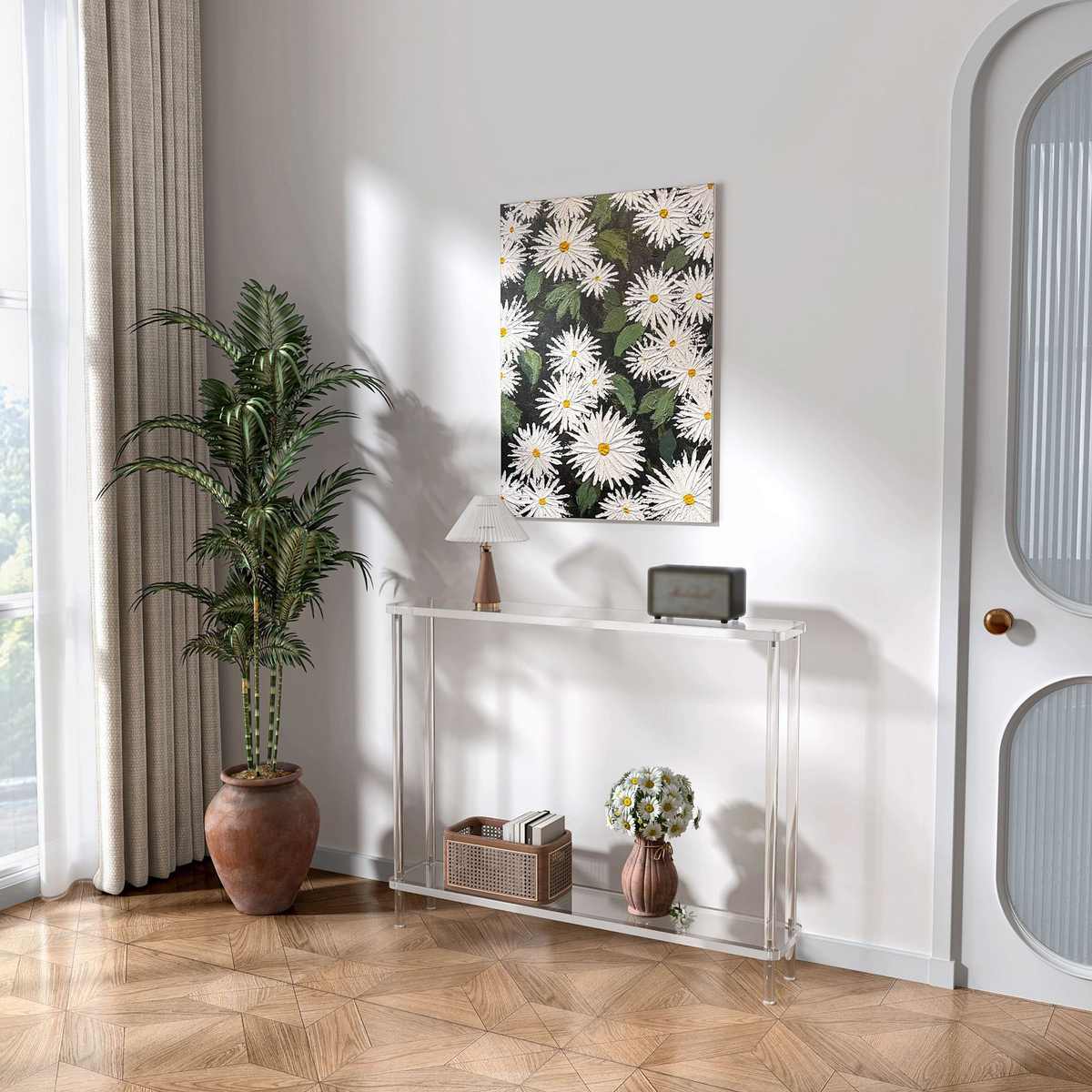 现货轻奢高级感亚克力玄关桌极窄长条桌透明水晶吧台亚克力桌子