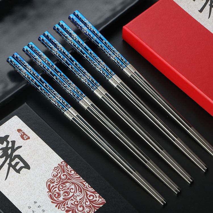 热卖款花藤设计304不锈钢筷子筷托套装两双装五双装餐具礼盒装