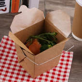 手提意面打包盒牛皮食品级纸餐盒井盒炒饭炸鸡薯条外卖快餐包装 盒