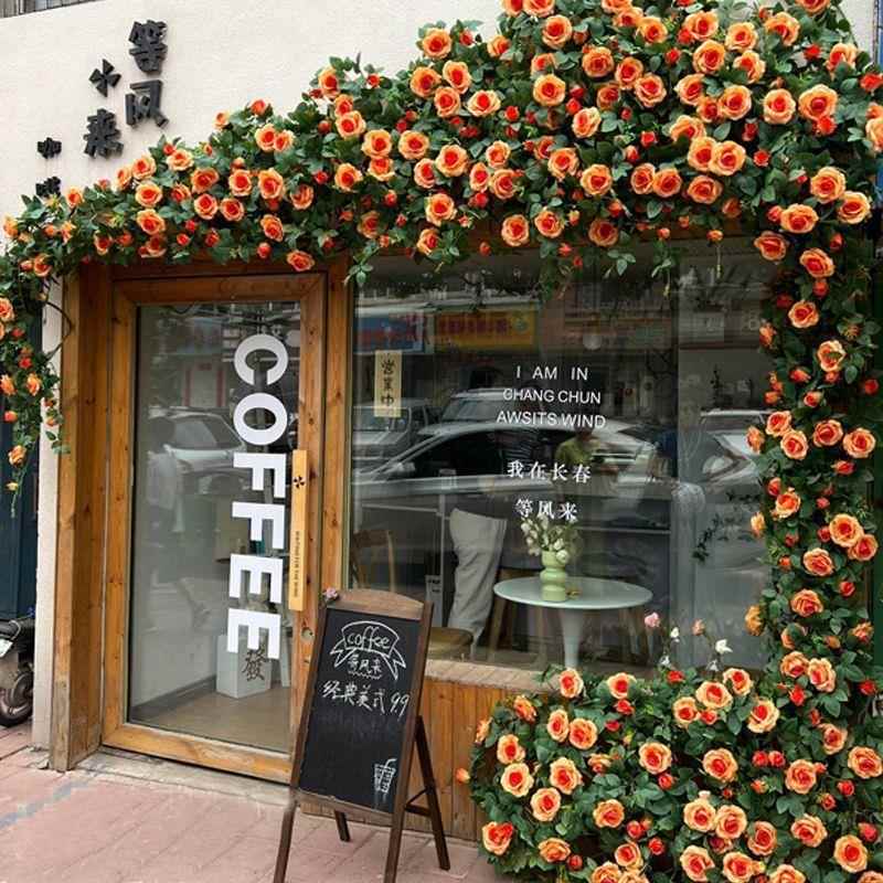 玫瑰网红瀑布打卡花墙仿真假花商场花店引流美陈布置莫奈玫瑰花