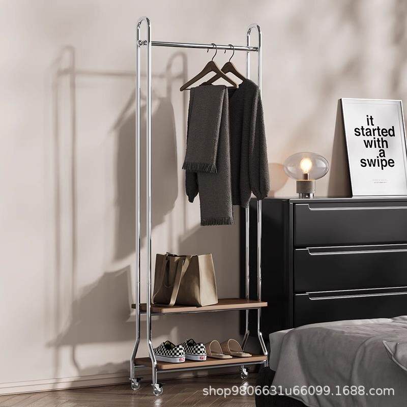中古风可移动衣帽架家用收纳挂衣架卧室客厅不锈钢落地晾衣架实用