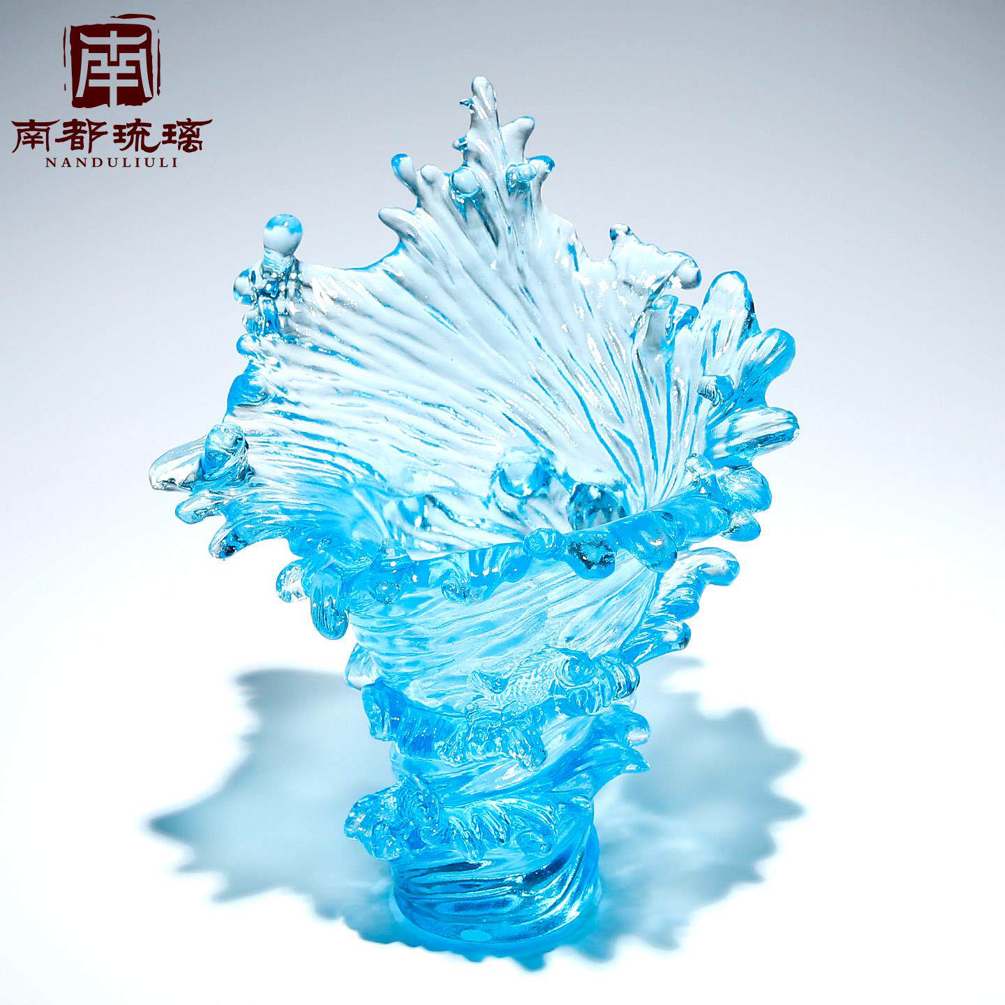 高级感法式琉璃客厅家居海浪花瓶高端乔迁送礼水晶艺术品摆件定制