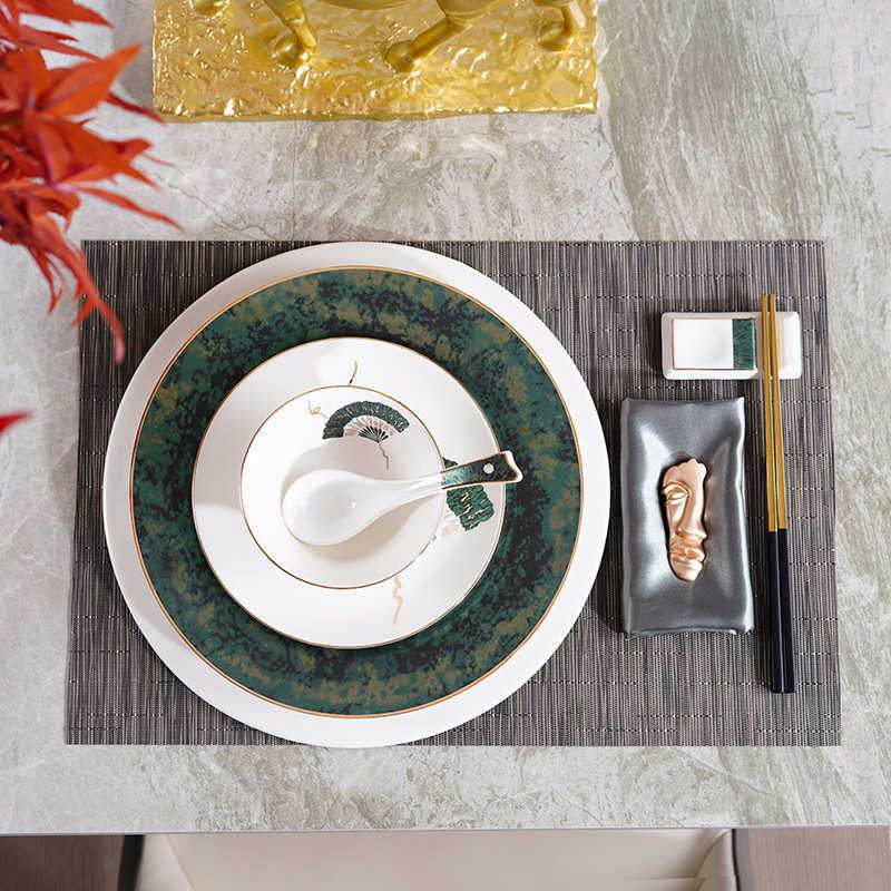 新中式样板房间餐桌摆台餐盘软装饰品家居陶瓷餐具套装复古餐桌厅,餐饮具,西餐餐具套装,淘宝优惠券,粉丝福利购,淘宝优惠卷