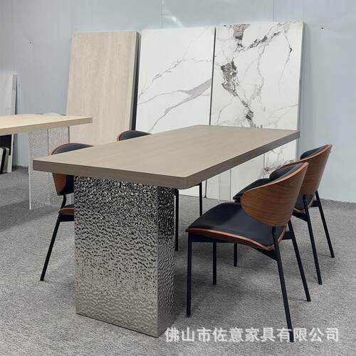 原木风亚克力木岩板餐纹家用现代简约高端极木纹下挂简长方桌形悬