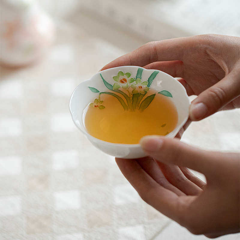 明知山志玉十二花神手绘茶杯系列功夫茶具家用薄胎花口品茗杯合集