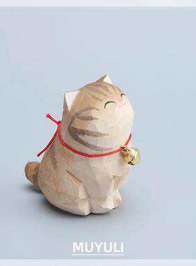 手工木雕金渐层丨小猫咪办公室工位电脑桌面摆件创意装饰可爱礼物