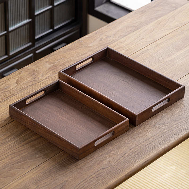 手提双耳胡桃木托盘茶具茶点收纳盘实木长方形点心盘家用茶几茶盘