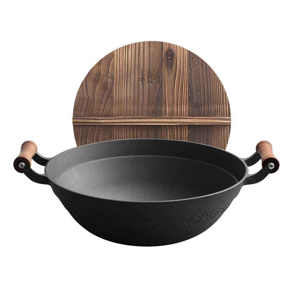 底炒菜gz6m炒锅老式生铁铸铁无双耳大加深家用36cm圆铁锅涂层