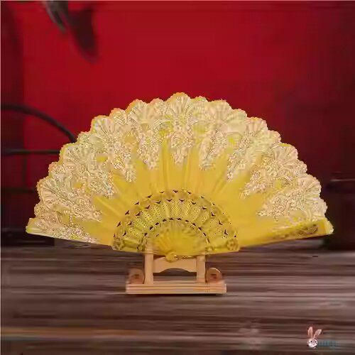 西班牙蕾丝舞蹈折扇子女士古印花边芭蕾咏春扇绿黄蓝紫道具扇折扇