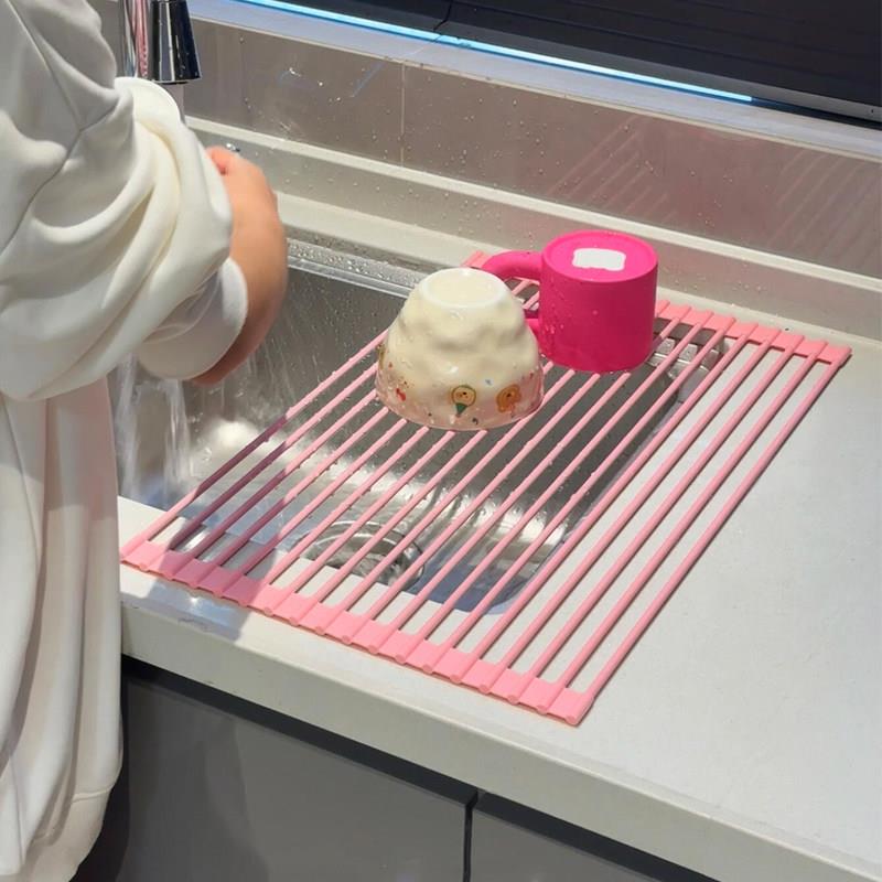 厨房水槽沥水架碗筷碟子抹布置物架水池窄边水杯多功能沥水帘