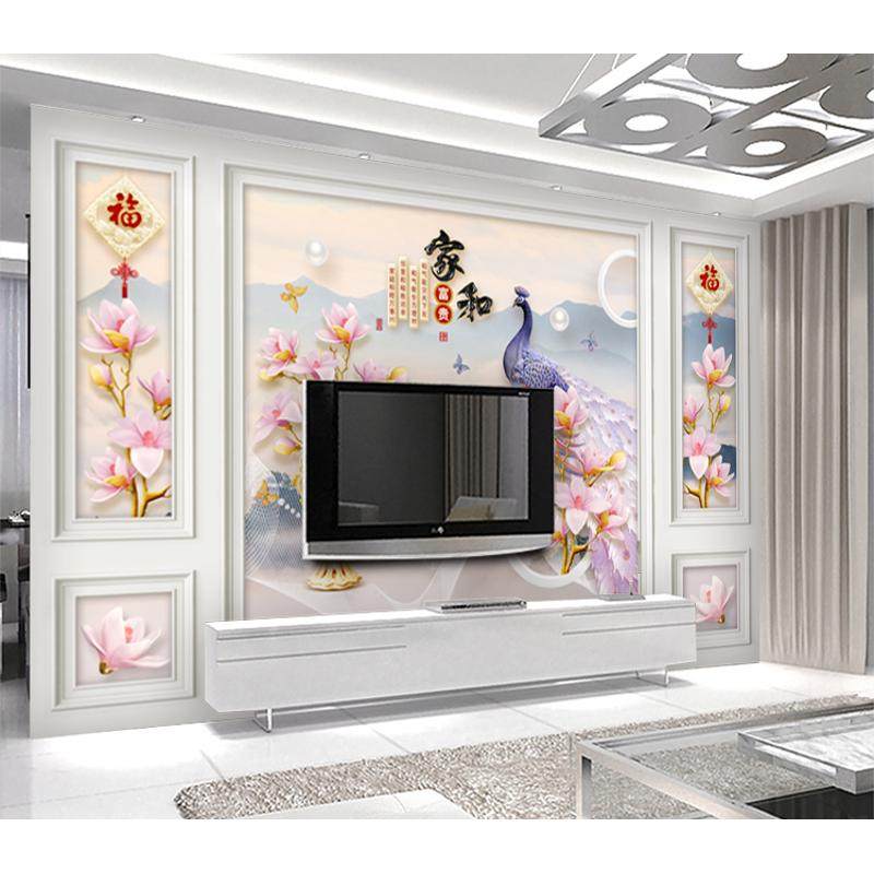 自带边框电视背景墙壁纸客厅3D立体简约定制壁画8D墙画新18D墙纸