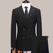 职婚礼婚西装 秋冬款 双排扣高级庆感商务服业修身 L士西套装 男9908