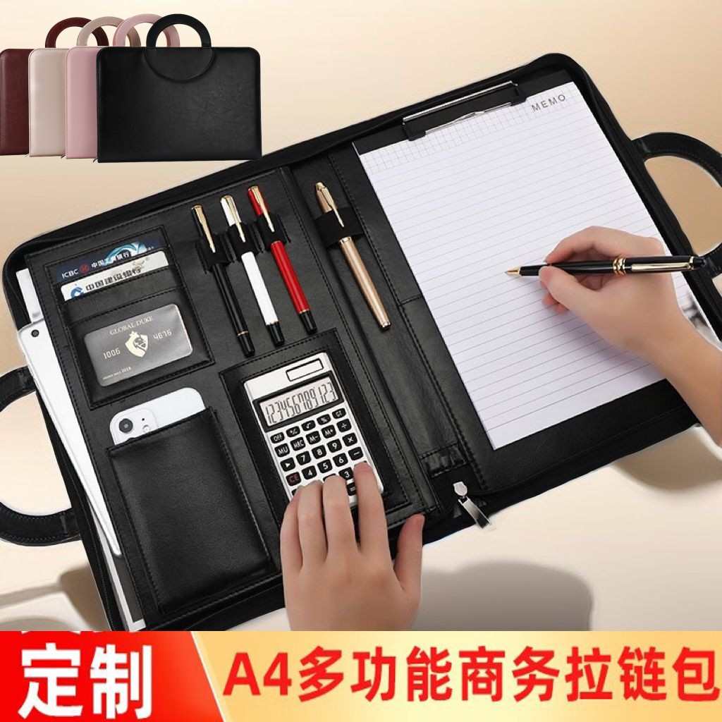 A4 Portfolio Folder With Handles Women Business Briefcase Pu