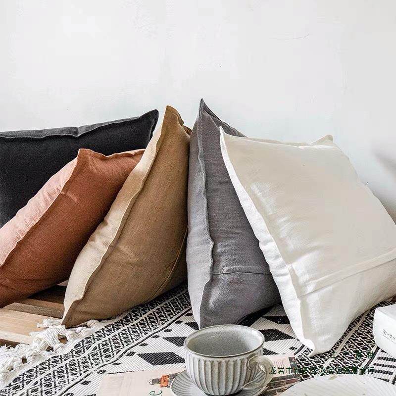 日式棉麻客厅抱枕靠垫套亚麻沙发床头大靠背民宿靠枕45x45加大号