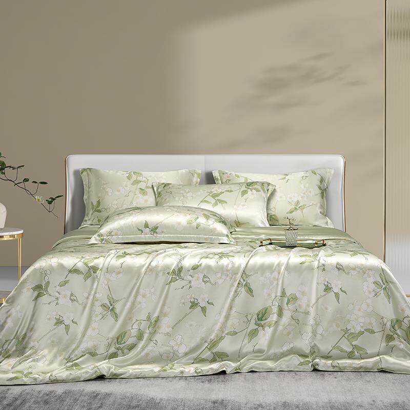 正品真枕水人家100真丝四件套家纺床桑上用品蚕丝套被套套真%丝套