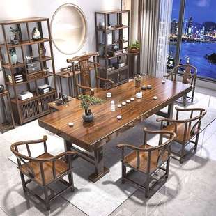 家用功夫禅意泡茶台办公室茶几茶具一体 实木大板茶桌椅组合新中式