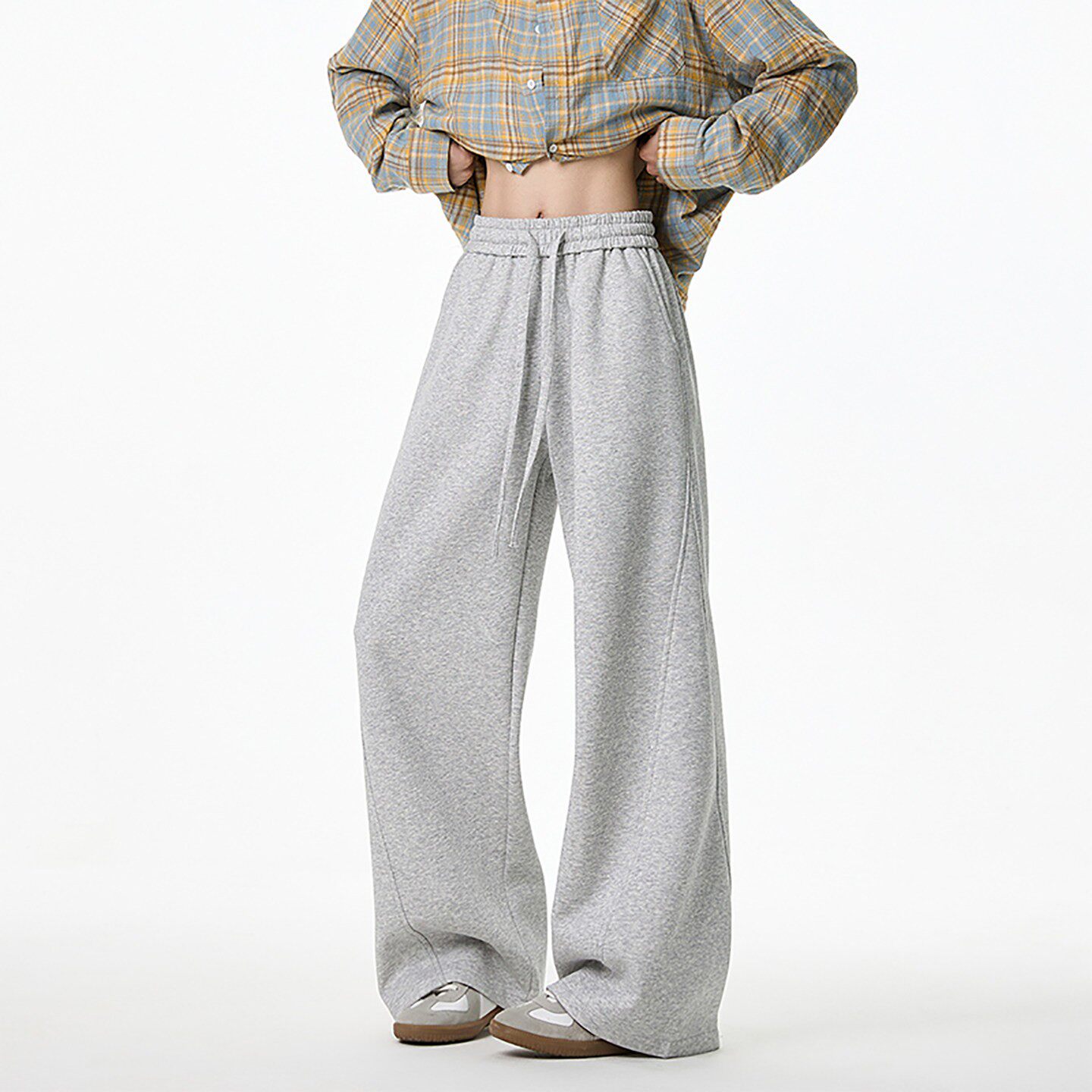 韩国Uamtor美式重磅运动休闲卫裤男秋季格雷灰直筒弯刀阔腿长裤子