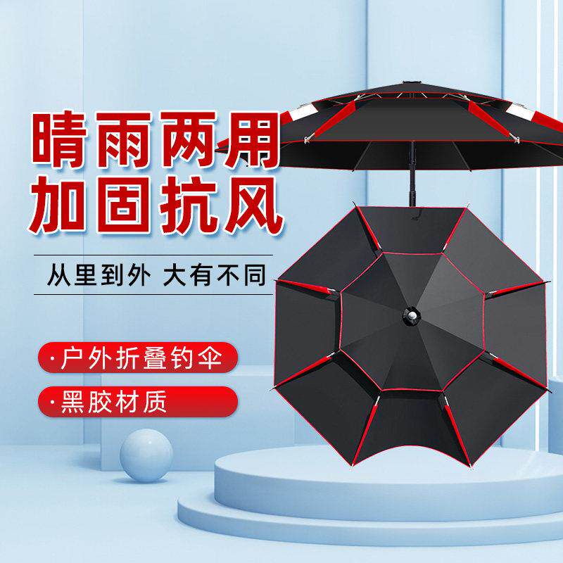 2025钓鱼伞大钓伞加厚折叠遮阳伞抗风防晒防雨黑胶万向调节垂钓伞