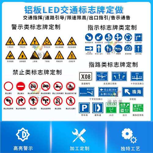 LED发光路牌反光标识牌 限高限速警示指示牌 道路禁行交通标志牌