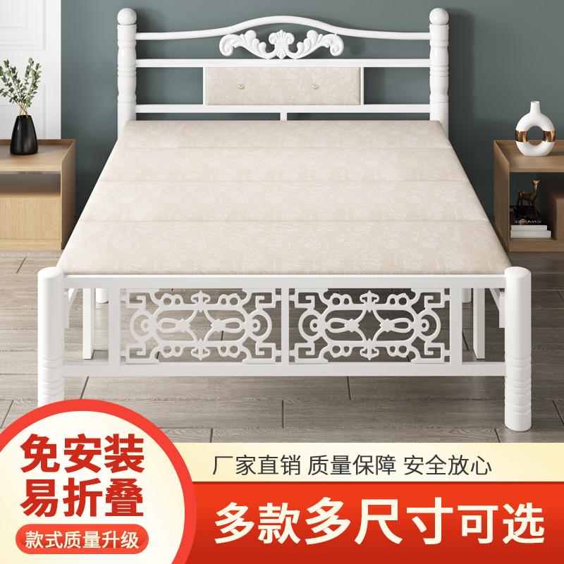 加固折叠单人床木板午休折叠床家用双人床1米出租屋简易经济铁床