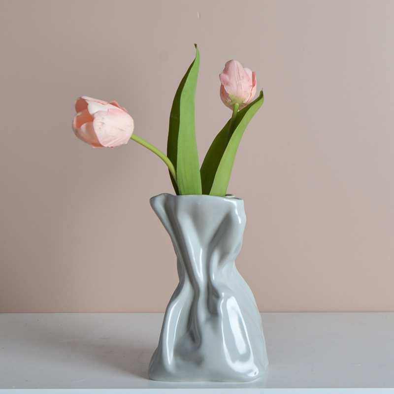 热卖ins奶油风高颜值创意折纸褶皱不规则陶瓷花瓶客厅餐桌摆,家居饰品,花瓶,淘宝优惠券,粉丝福利购,淘宝优惠卷