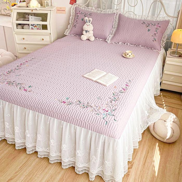 2023新款夏季乳胶冰丝凉席床裙款刺绣0.8加厚软席可机洗空调床罩