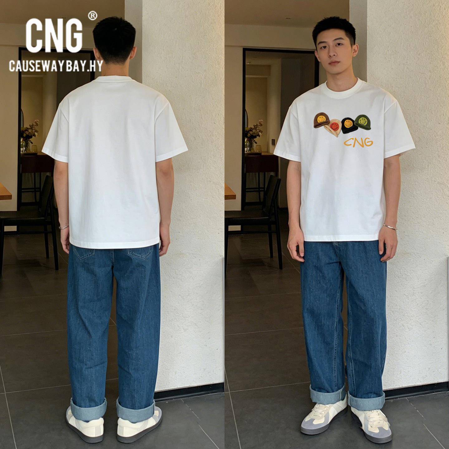 香港潮牌帽子短袖男女款夏季ins风潮流卡通白色百搭纯棉T恤五分袖