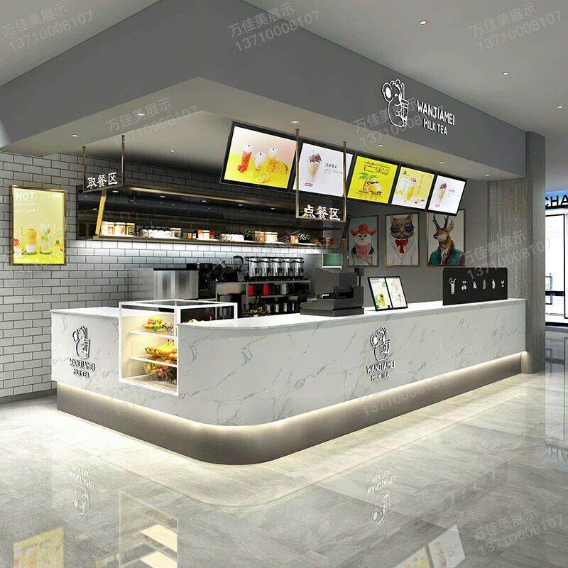 吧台定制奶茶店吧台收银台水吧酒吧圆弧大理石商用前台甜品店转角
