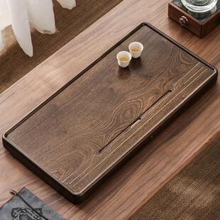 实盘木茶家用原木简约现代块茶海排水式 长方wtm412形客厅整乌檀木