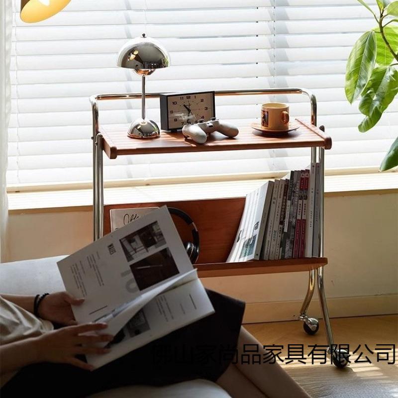 可移动茶厅几床头樱桃木书架中古小边推车发实木几置BUL物架客沙