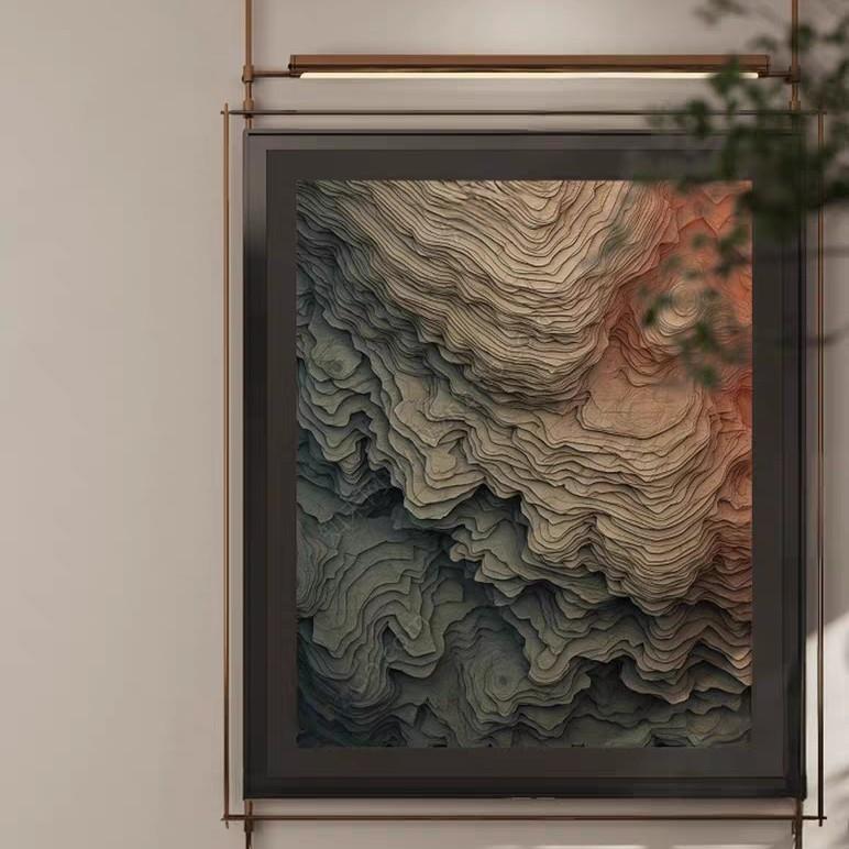 美式复古风景波纹地貌海洋玄关客厅入户走廊过道铁艺装饰画