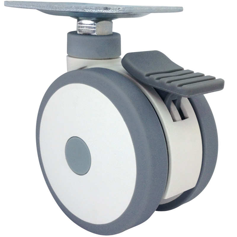 3医院万向只寸4人造装刹车胶脚轮橡胶滚轮静音病床转向双排tpr