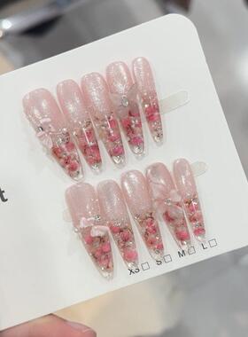 冰封玫瑰--蝴蝶雕花手工穿戴甲小清新春夏猫眼美甲可拆卸春夏手作