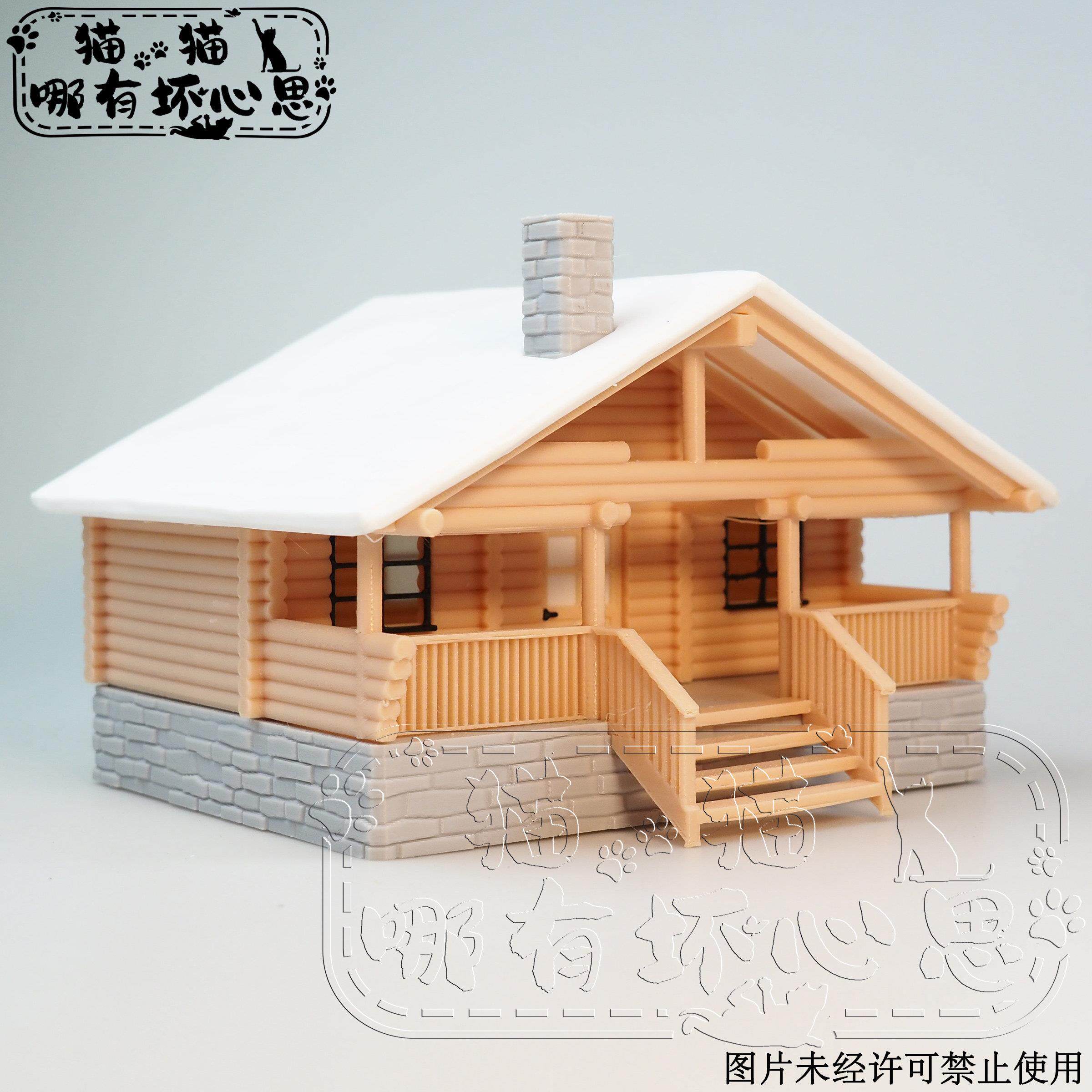 64比例欧美微缩场景成品小雪屋模型成品建筑街道角摆件木屋diy三