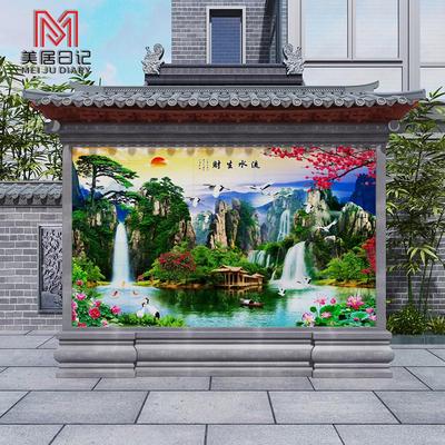 流水生财山水画影照壁瓷砖 大型户外庭院 迎门墙背景墙不褪色