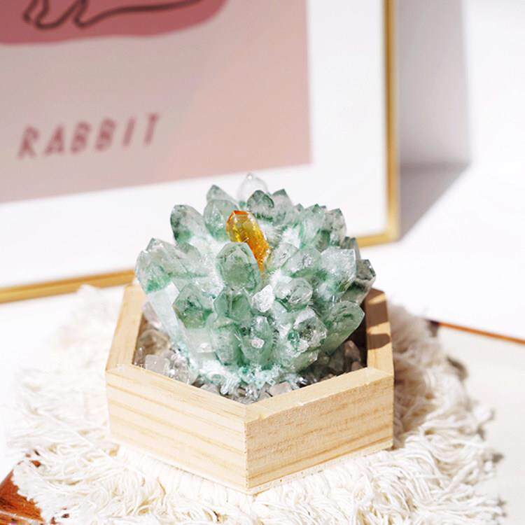 绿幽灵水晶 摆件水晶柱消磁晶簇黄水晶球原石客厅办公市桌面 装饰