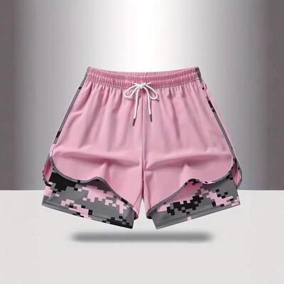 Women casual athletic shorts built lining drawstring elastic