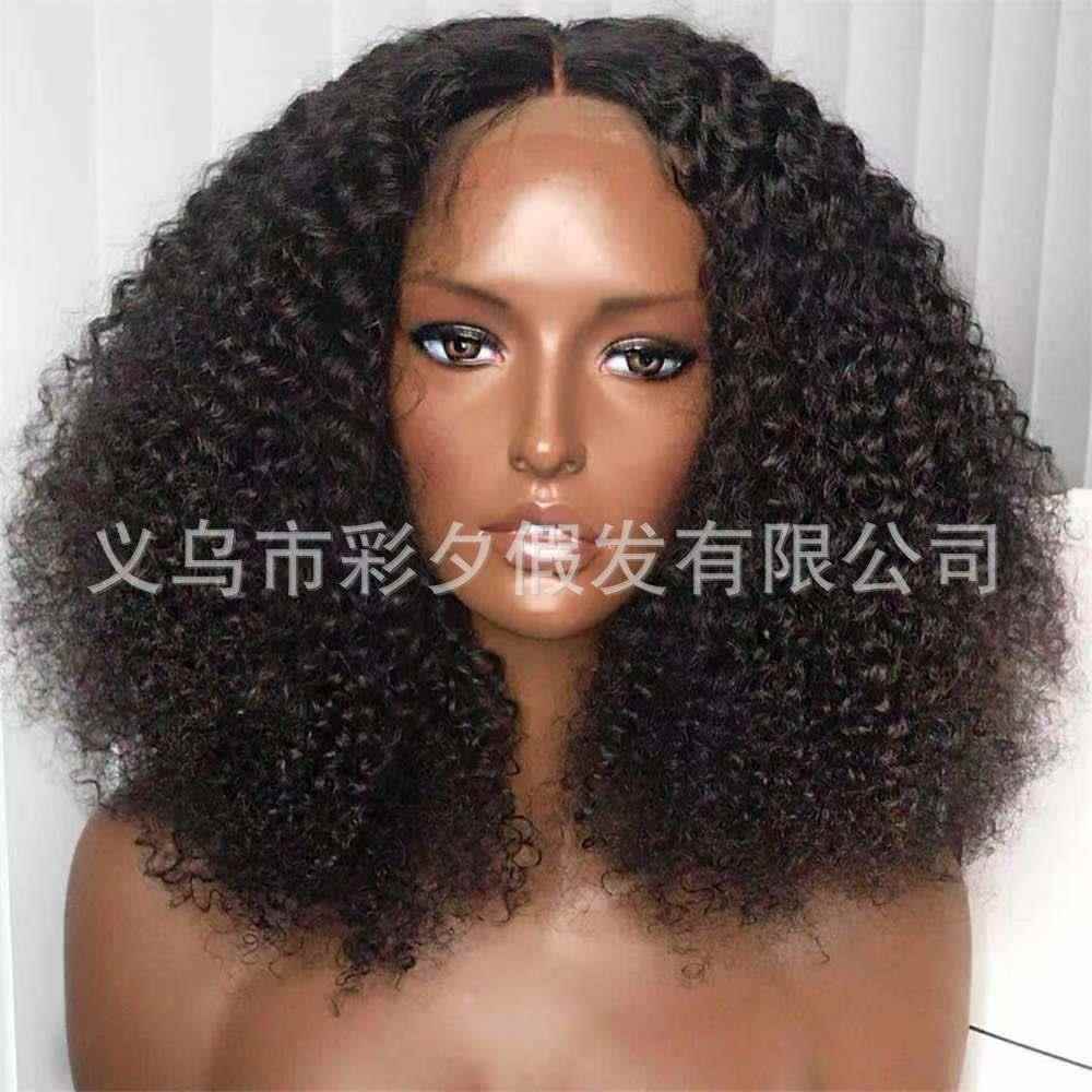 新款直销假发非洲小卷发 跨境新款 款型时尚 wig 黑色中长卷头发