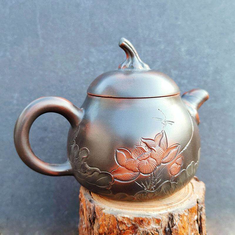 广西钦州坭兴陶茶壶名师纯手工制作浮雕刻葫芦南瓜大小容量泡茶具
