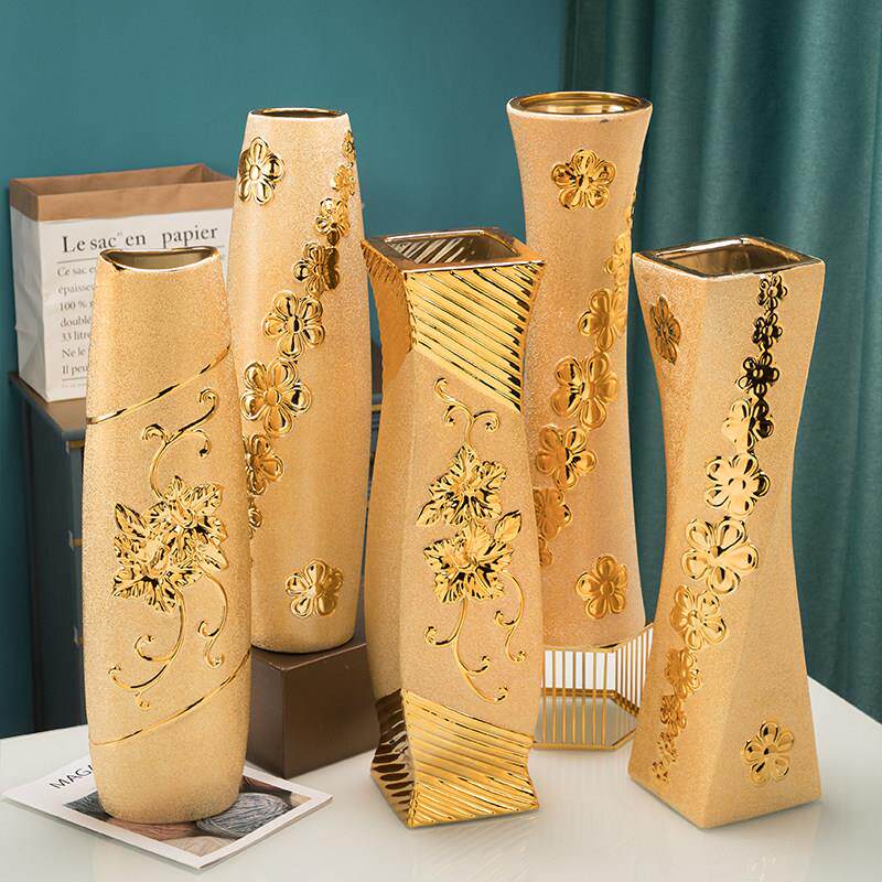 60cm 金色陶瓷大花瓶 落地花瓶 大客厅家居装饰 可装水电镀工艺