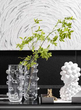 现代透明气泡玻璃花瓶办公室书房客厅样板间软装陈列组合摆件托盘