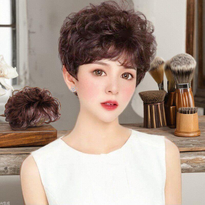 真发短卷发头顶补发片中年自然蓬松遮盖白发假发女短发逼真遮发块