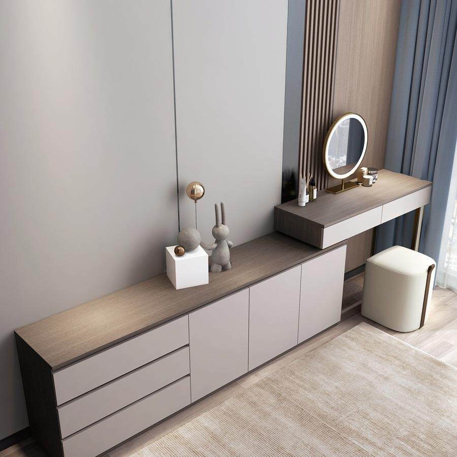 梳妆台收纳柜一体卧室实木书桌电视柜组合床位储物房间转角化妆J^