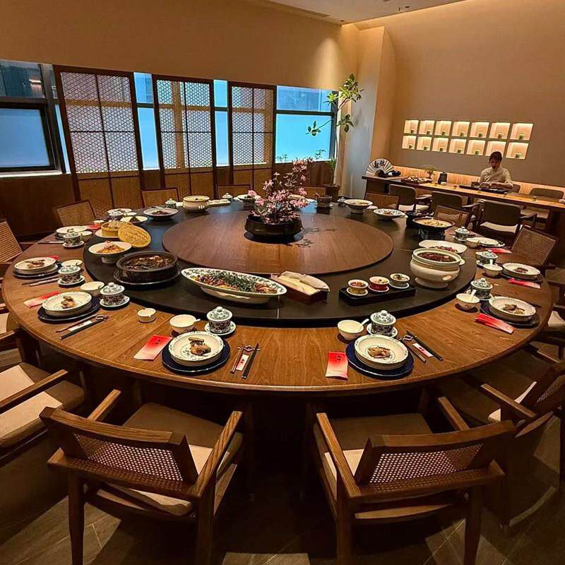 酒店电动大圆桌饭店岩板餐桌餐厅会所2米3米16人20人30火锅桌商用